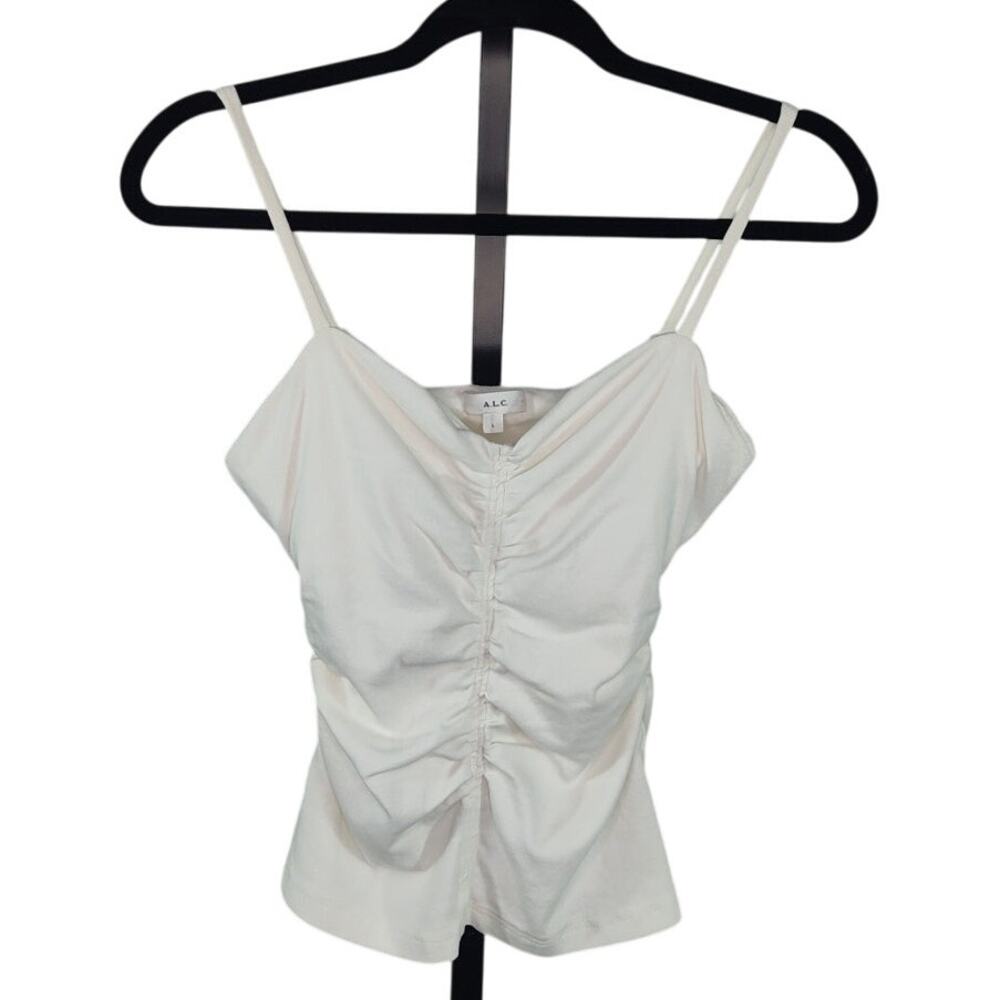 A.L.C. Cami Tank Top White Ruched Center Seam Built in Bra Support Large